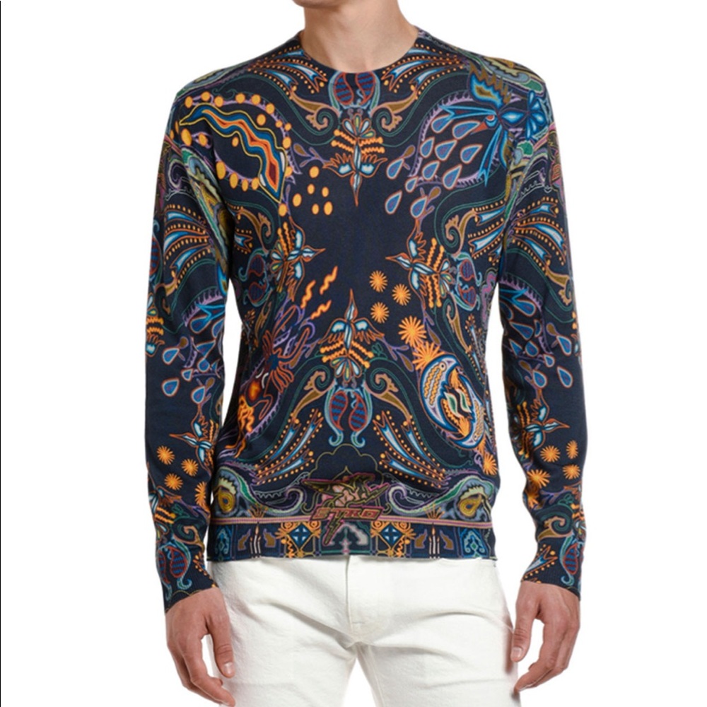 Etro Men's Tropical Print Crewneck Sweater
